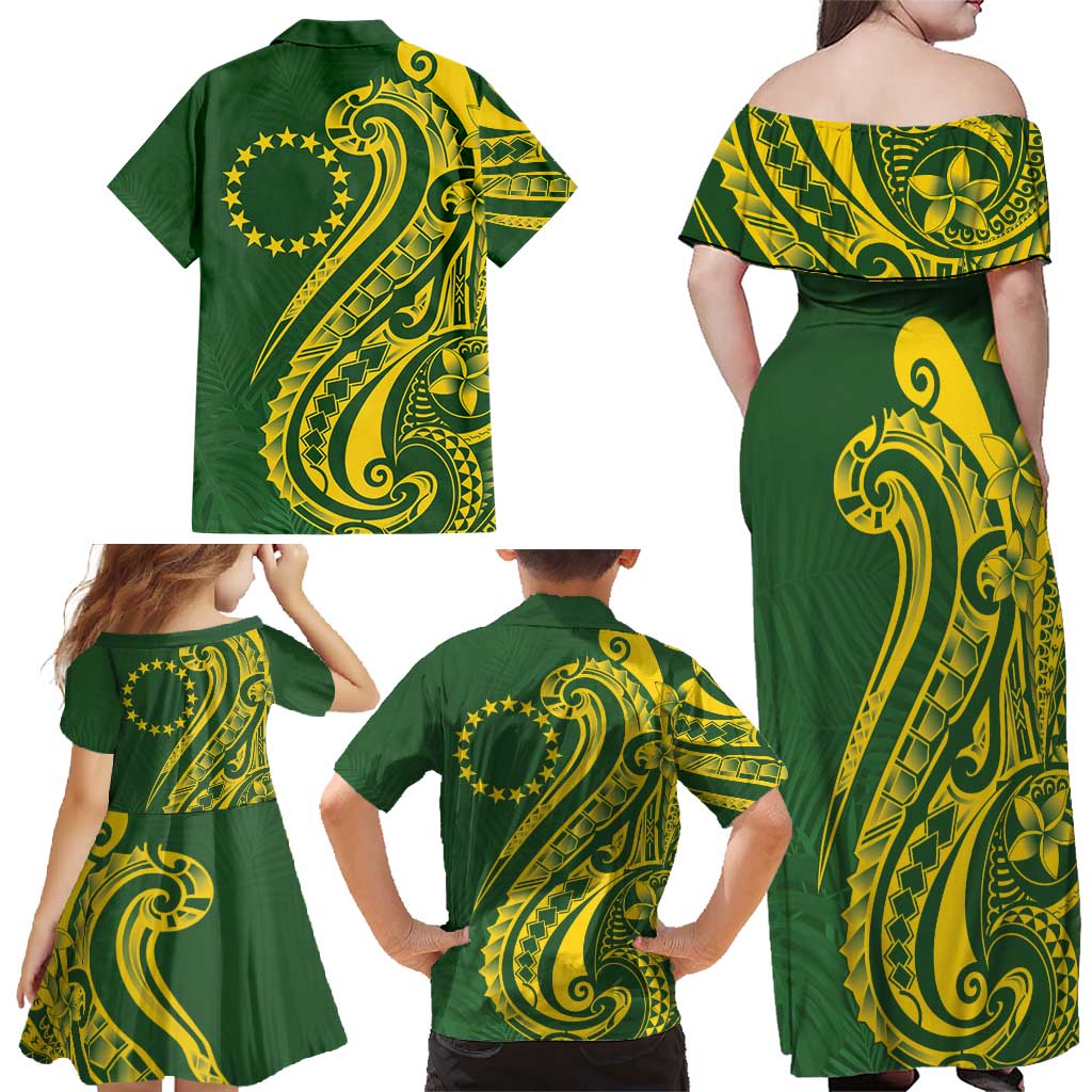 Kia Orana Cook Islands Family Matching Off Shoulder Maxi Dress and Hawaiian Shirt Plumeria Tropical Waves - Polynesian Pride