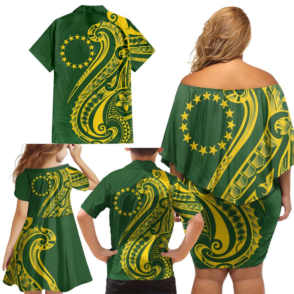 Kia Orana Cook Islands Family Matching Off Shoulder Short Dress and Hawaiian Shirt Plumeria Tropical Waves - Polynesian Pride