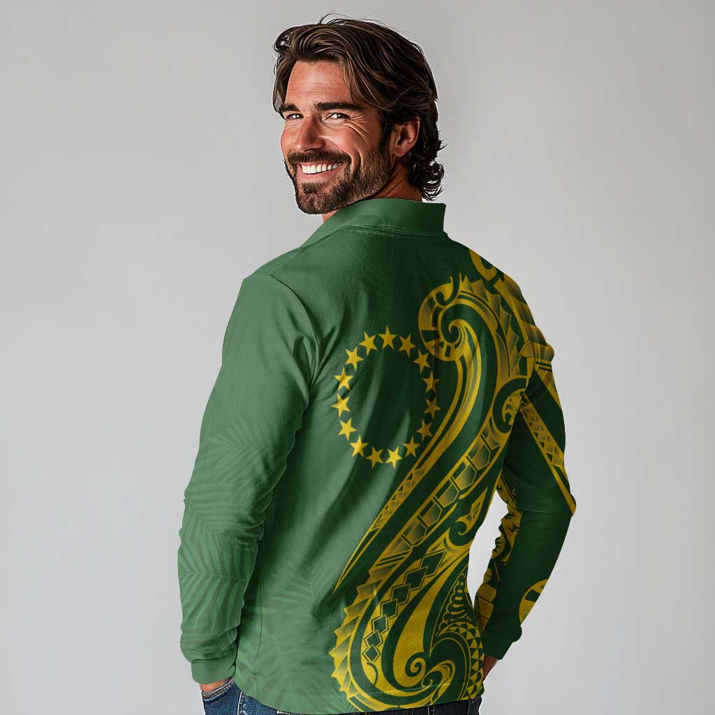 Kia Orana Cook Islands Long Sleeve Polo Shirt Plumeria Tropical Waves - Polynesian Pride