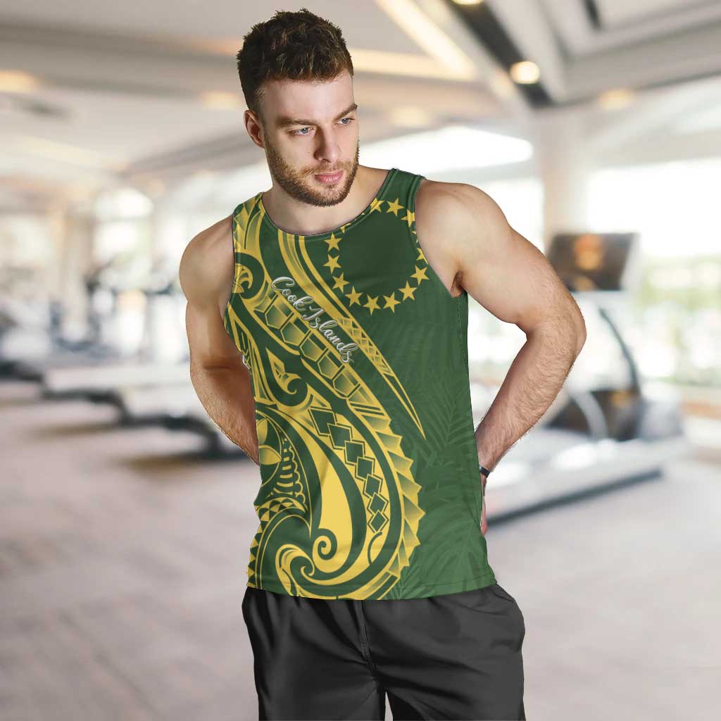 Kia Orana Cook Islands Men Tank Top Plumeria Tropical Waves LT7 Yellow Green - Polynesian Pride