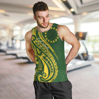 Kia Orana Cook Islands Men Tank Top Plumeria Tropical Waves LT7 Yellow Green - Polynesian Pride