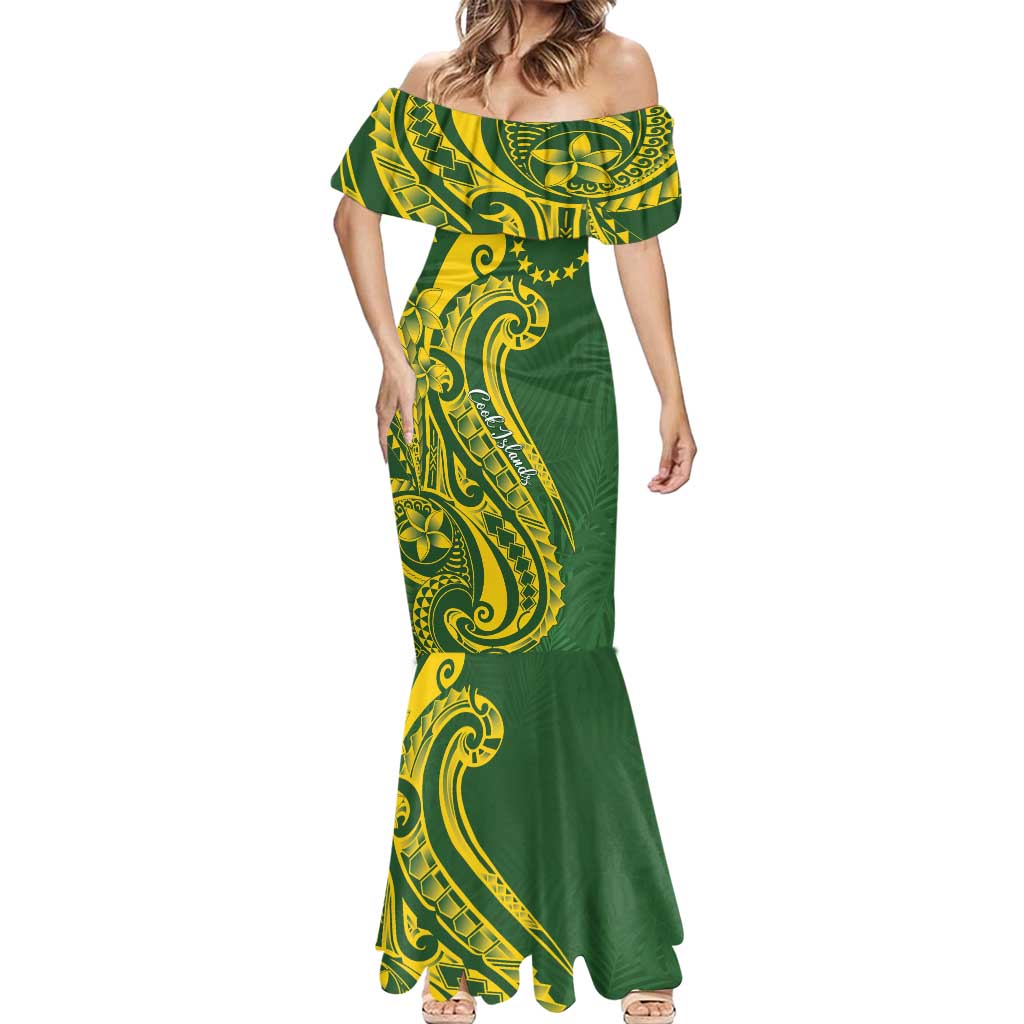 Kia Orana Cook Islands Mermaid Dress Plumeria Tropical Waves - Polynesian Pride