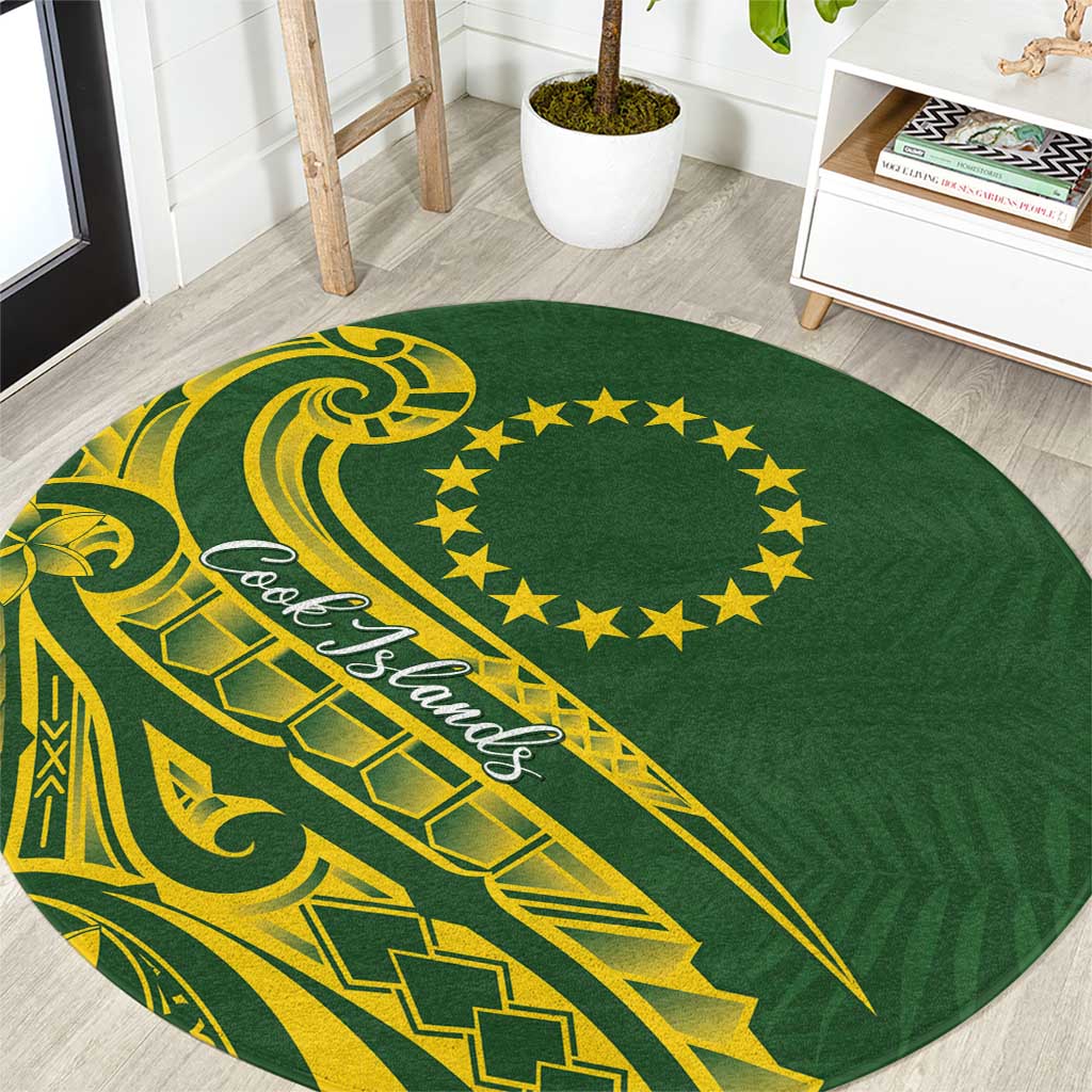 Kia Orana Cook Islands Round Carpet Plumeria Tropical Waves - Polynesian Pride