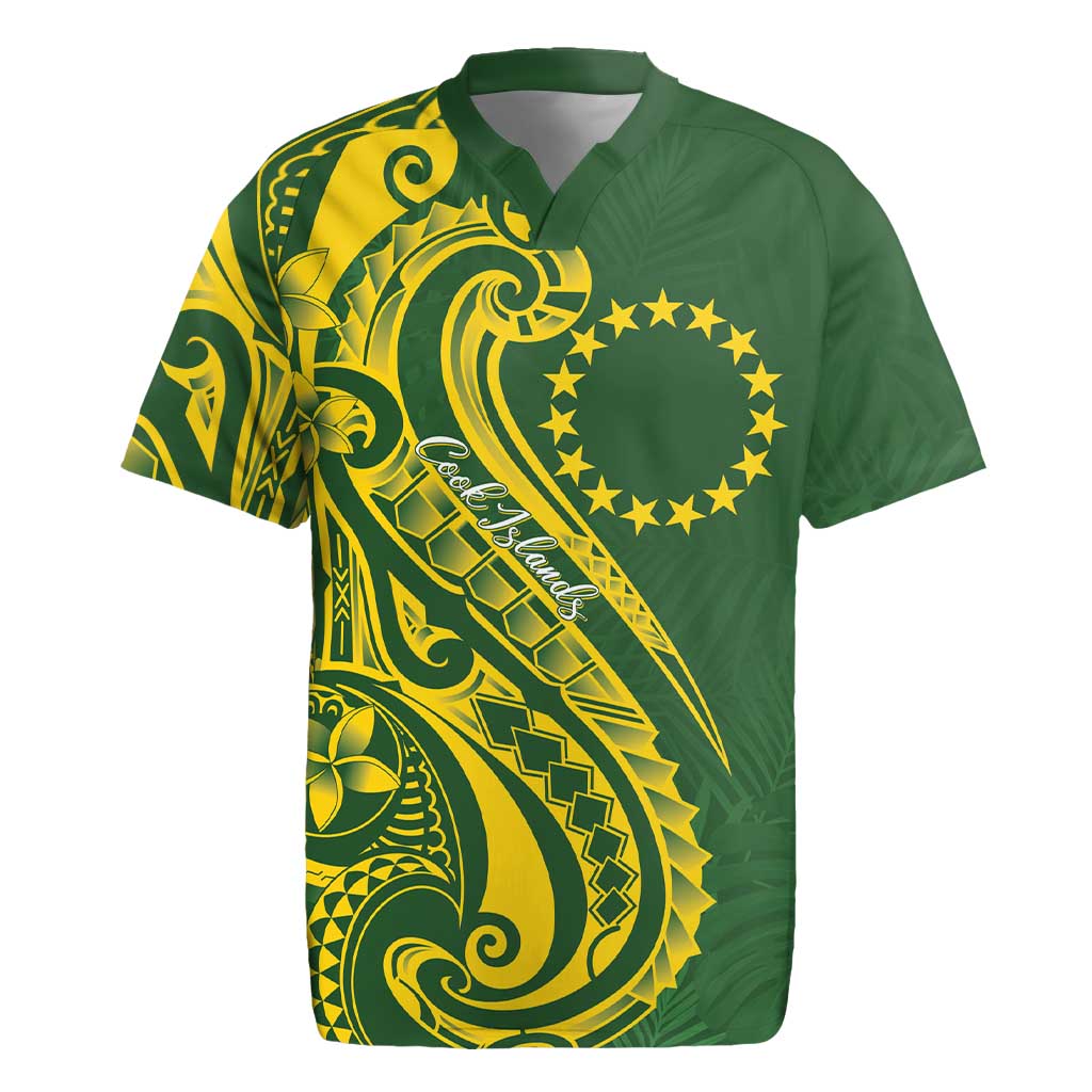 Kia Orana Cook Islands Rugby Jersey Plumeria Tropical Waves LT7 Yellow Green - Polynesian Pride