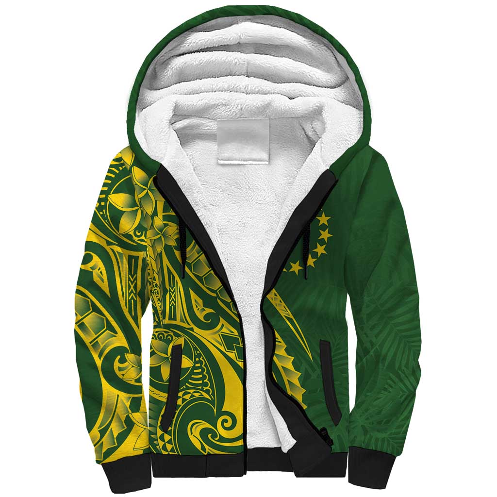 Kia Orana Cook Islands Sherpa Hoodie Plumeria Tropical Waves LT7 Unisex Yellow Green - Polynesian Pride
