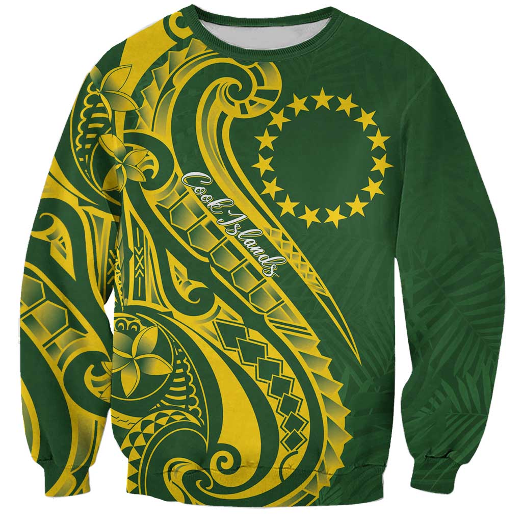 Kia Orana Cook Islands Sweatshirt Plumeria Tropical Waves LT7 Unisex Yellow Green - Polynesian Pride