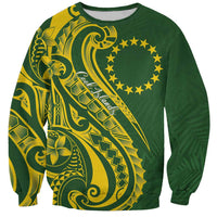 Kia Orana Cook Islands Sweatshirt Plumeria Tropical Waves LT7 Unisex Yellow Green - Polynesian Pride