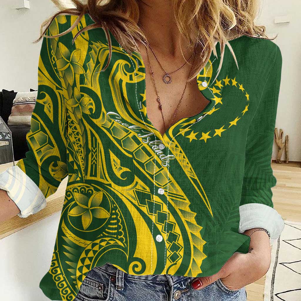 Kia Orana Cook Islands Women Casual Shirt Plumeria Tropical Waves - Polynesian Pride