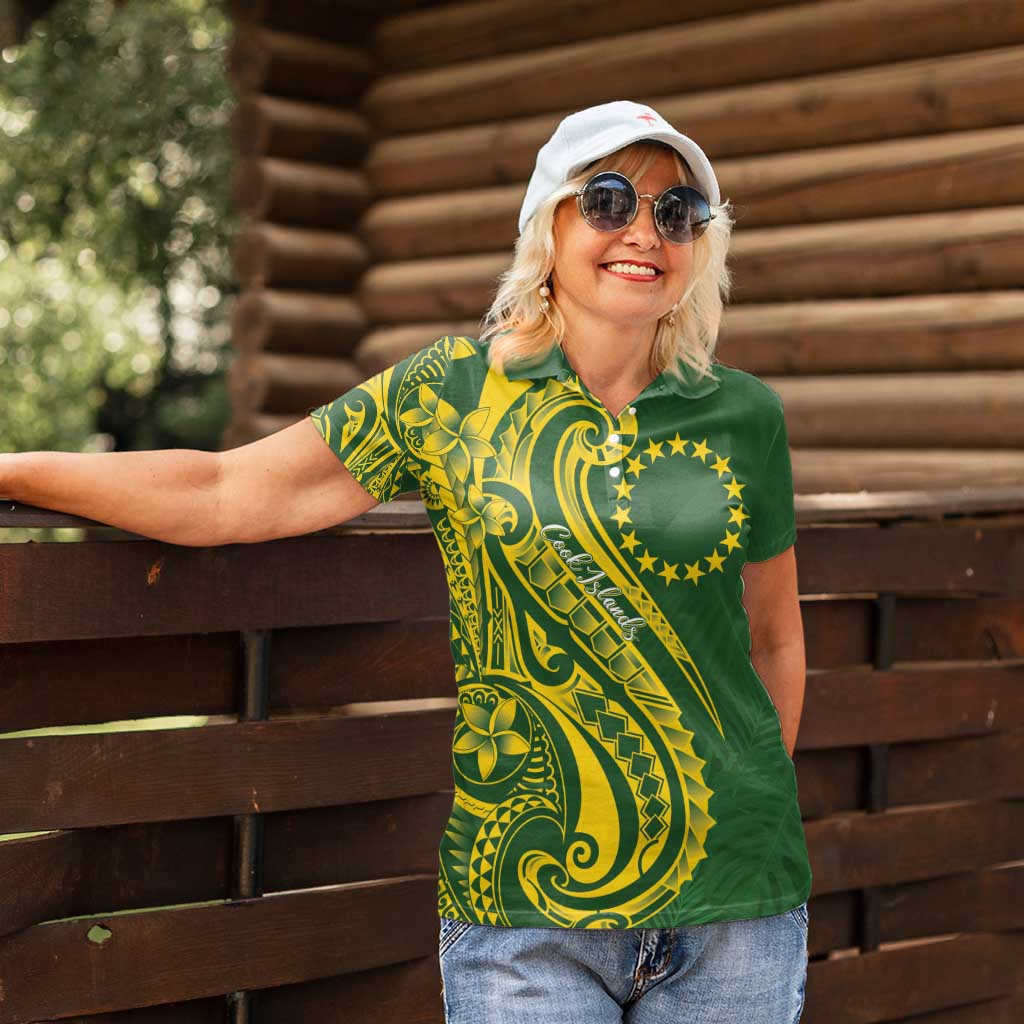 Kia Orana Cook Islands Women Polo Shirt Plumeria Tropical Waves - Polynesian Pride