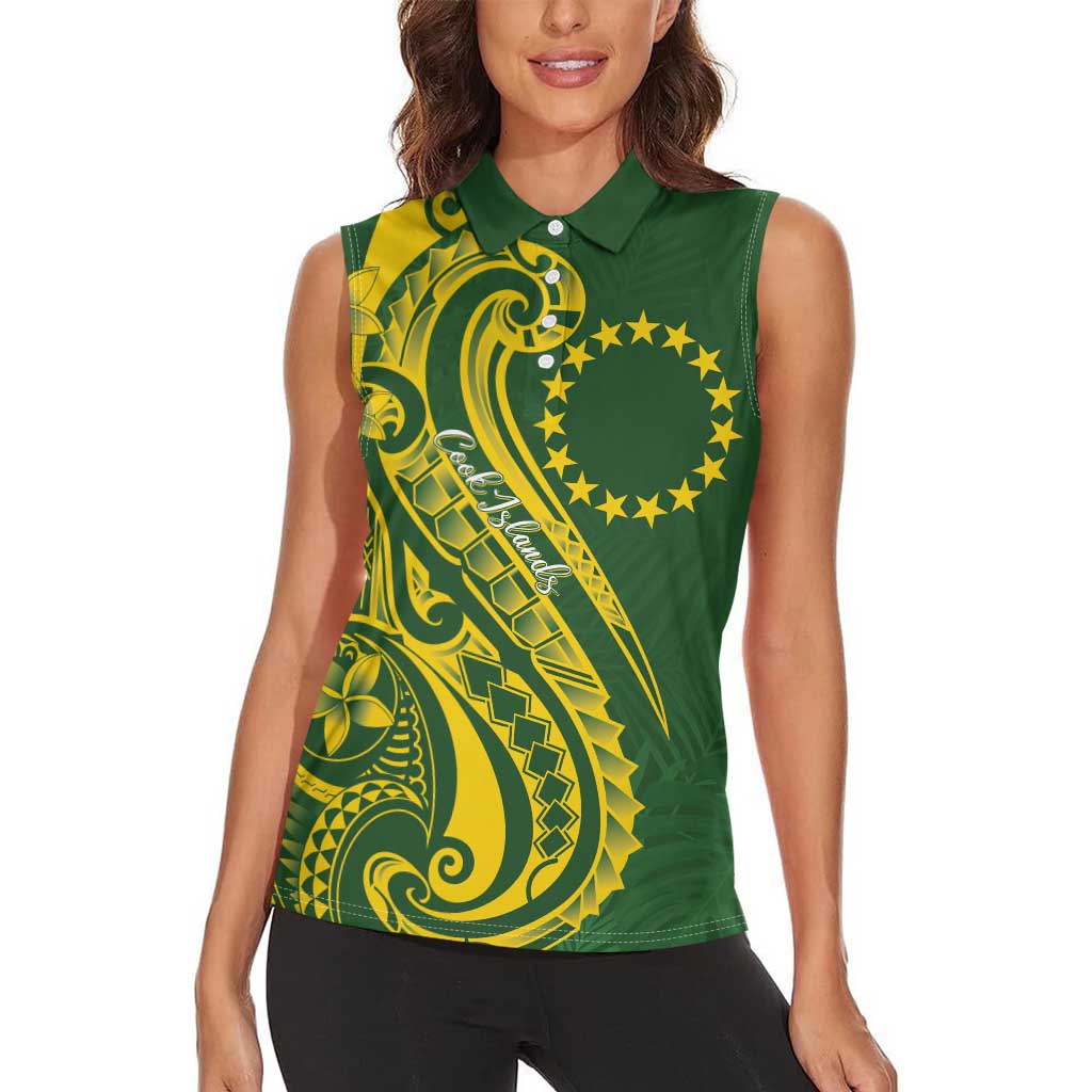 Kia Orana Cook Islands Women Sleeveless Polo Shirt Plumeria Tropical Waves - Polynesian Pride