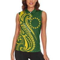 Kia Orana Cook Islands Women Sleeveless Polo Shirt Plumeria Tropical Waves - Polynesian Pride