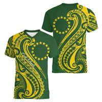 Kia Orana Cook Islands Women V-Neck T-Shirt Plumeria Tropical Waves LT7 - Polynesian Pride