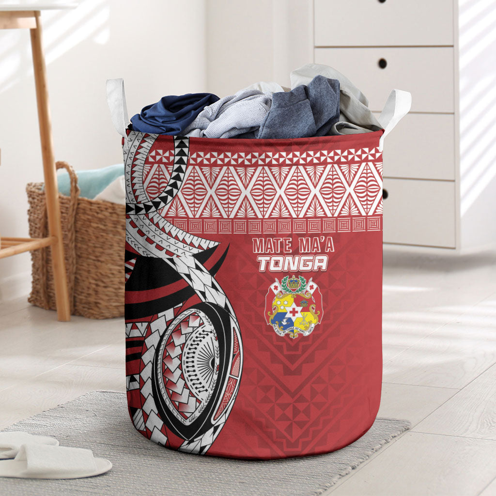 Mate Ma'a Tonga Rugby Kupesi Motifs Laundry Basket Red Waves LT7 Red - Polynesian Pride