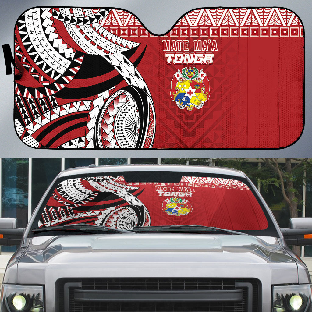 Mate Ma'a Tonga Rugby Kupesi Motifs Auto Sun Shade Red Waves LT7 Red - Polynesian Pride