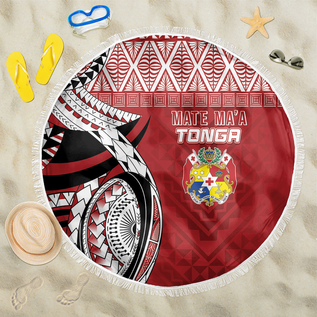 Mate Ma'a Tonga Rugby Kupesi Motifs Beach Blanket Red Waves LT7 One Size 150cm Red - Polynesian Pride