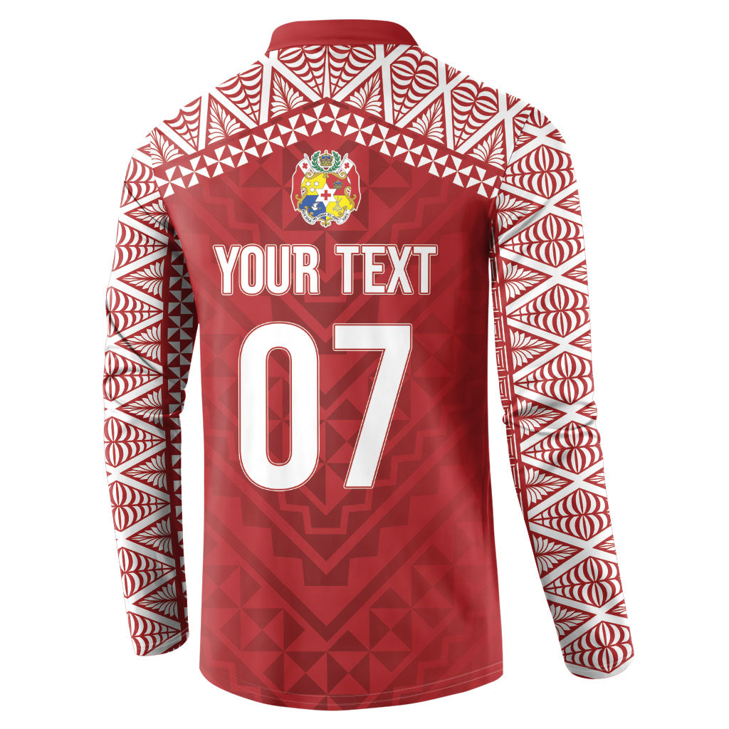 Mate Ma'a Tonga Rugby Custom Kupesi Motifs Button Sweatshirt Red Waves LT7 - Polynesian Pride