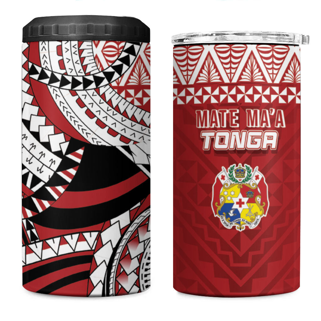 Mate Ma'a Tonga Rugby Kupesi Motifs 4 in 1 Can Cooler Tumbler Red Waves LT7 One Size: 16 oz Red - Polynesian Pride