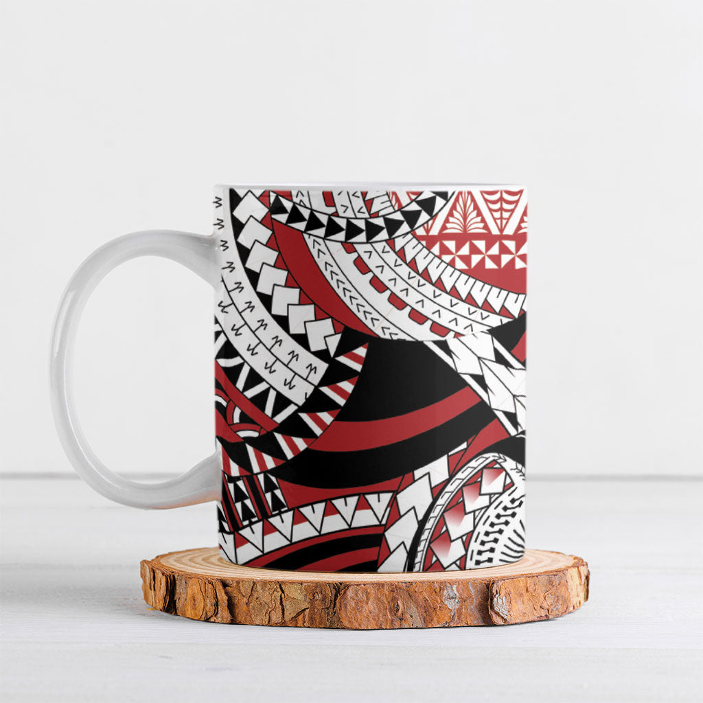 Mate Ma'a Tonga Rugby Kupesi Motifs Ceramic Mug Red Waves LT7 Red - Polynesian Pride