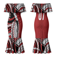 Mate Ma'a Tonga Rugby Custom Kupesi Motifs Couples Matching Mermaid Dress and Hawaiian Shirt Red Waves LT7 - Polynesian Pride