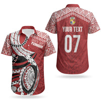 Mate Ma'a Tonga Rugby Custom Kupesi Motifs Couples Matching Summer Maxi Dress and Hawaiian Shirt Red Waves LT7 - Polynesian Pride