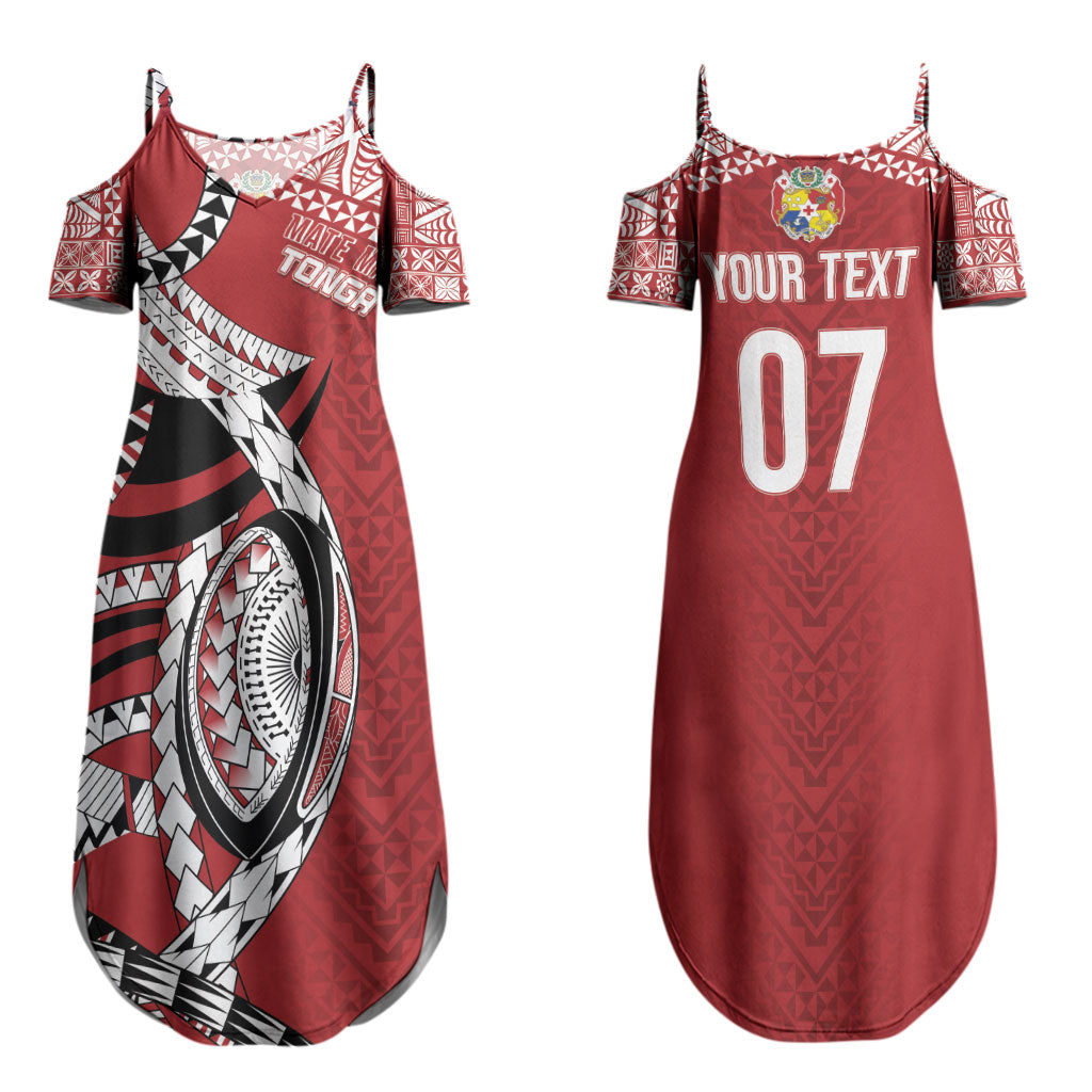 Mate Ma'a Tonga Rugby Custom Kupesi Motifs Couples Matching Summer Maxi Dress and Hawaiian Shirt Red Waves LT7 - Polynesian Pride