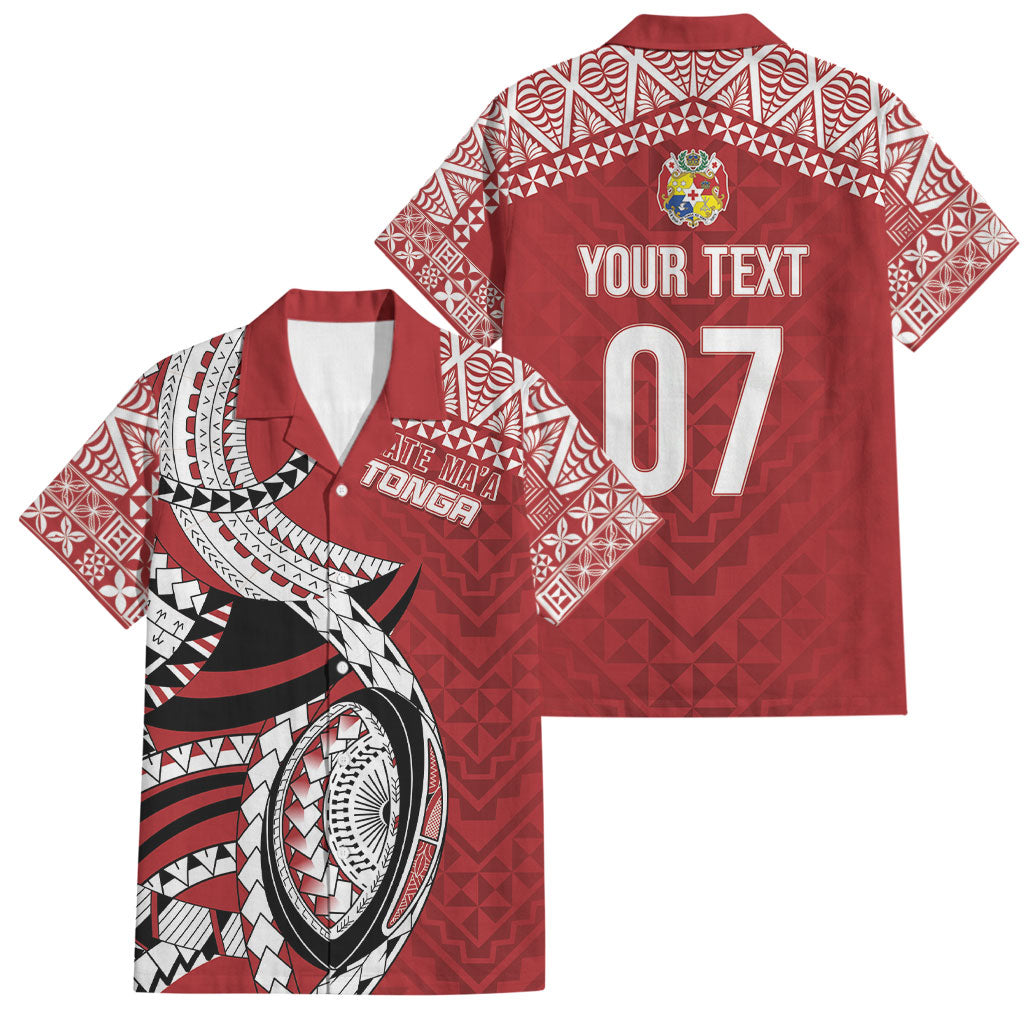 Mate Ma'a Tonga Rugby Custom Kupesi Motifs Family Matching Off Shoulder Maxi Dress and Hawaiian Shirt Red Waves LT7 Dad's Shirt - Short Sleeve Red - Polynesian Pride