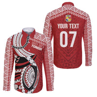 Mate Ma'a Tonga Rugby Custom Kupesi Motifs Family Matching Off Shoulder Maxi Dress and Hawaiian Shirt Red Waves LT7 Dad's Shirt - Long Sleeve Red - Polynesian Pride