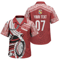 Mate Ma'a Tonga Rugby Custom Kupesi Motifs Family Matching Off Shoulder Maxi Dress and Hawaiian Shirt Red Waves LT7 Son's Shirt Red - Polynesian Pride