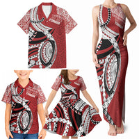 Mate Ma'a Tonga Rugby Custom Kupesi Motifs Family Matching Tank Maxi Dress and Hawaiian Shirt Red Waves LT7 - Polynesian Pride