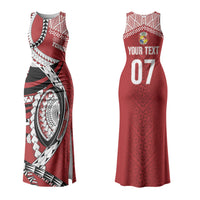 Mate Ma'a Tonga Rugby Custom Kupesi Motifs Family Matching Tank Maxi Dress and Hawaiian Shirt Red Waves LT7 Mom's Dress Red - Polynesian Pride