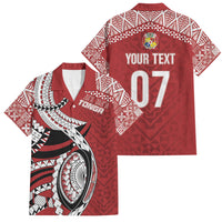 Mate Ma'a Tonga Rugby Custom Kupesi Motifs Family Matching Tank Maxi Dress and Hawaiian Shirt Red Waves LT7 Dad's Shirt - Short Sleeve Red - Polynesian Pride