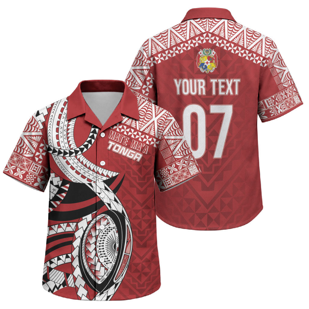 Mate Ma'a Tonga Rugby Custom Kupesi Motifs Family Matching Tank Maxi Dress and Hawaiian Shirt Red Waves LT7 Son's Shirt Red - Polynesian Pride