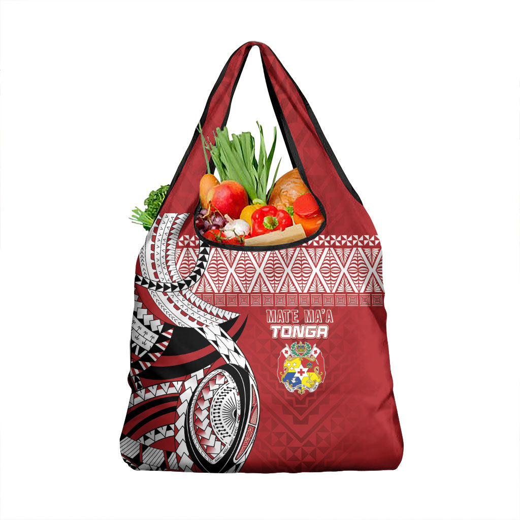 Mate Ma'a Tonga Rugby Kupesi Motifs Grocery Bag Red Waves LT7 1-pack One Size Red - Polynesian Pride