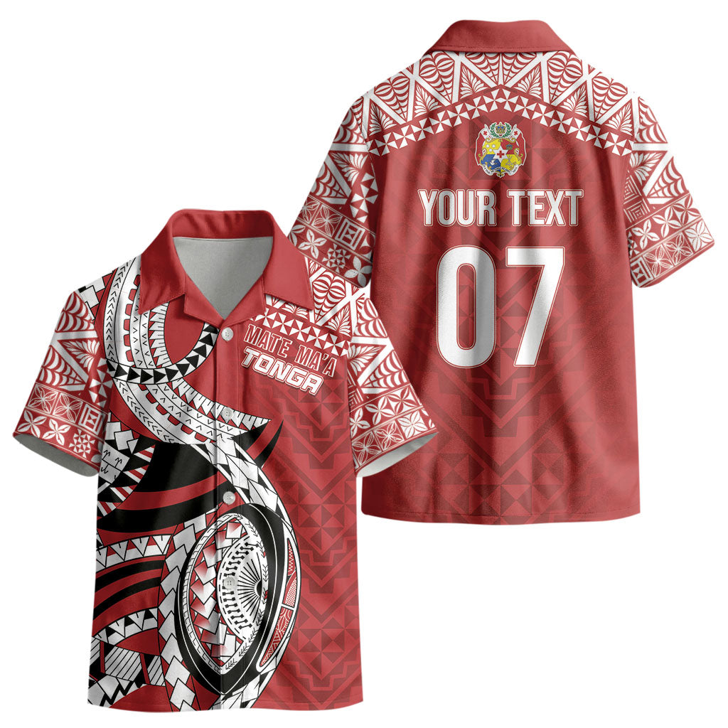 Mate Ma'a Tonga Rugby Custom Kupesi Motifs Kid Hawaiian Shirt Red Waves LT7 - Polynesian Pride