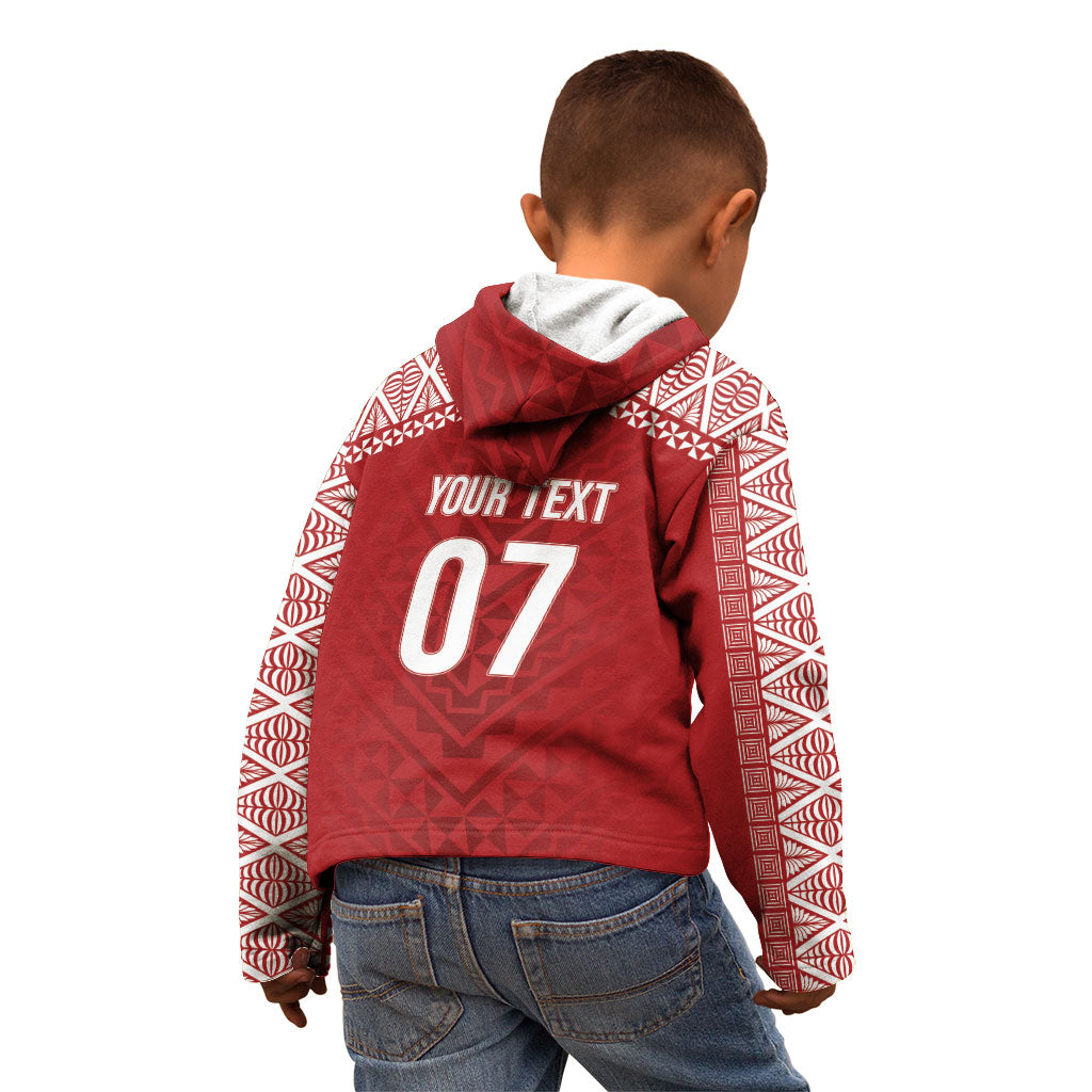 Mate Ma'a Tonga Rugby Custom Kupesi Motifs Kid Hoodie Red Waves LT7 - Polynesian Pride