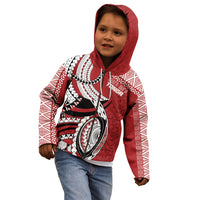 Mate Ma'a Tonga Rugby Custom Kupesi Motifs Kid Hoodie Red Waves LT7 - Polynesian Pride