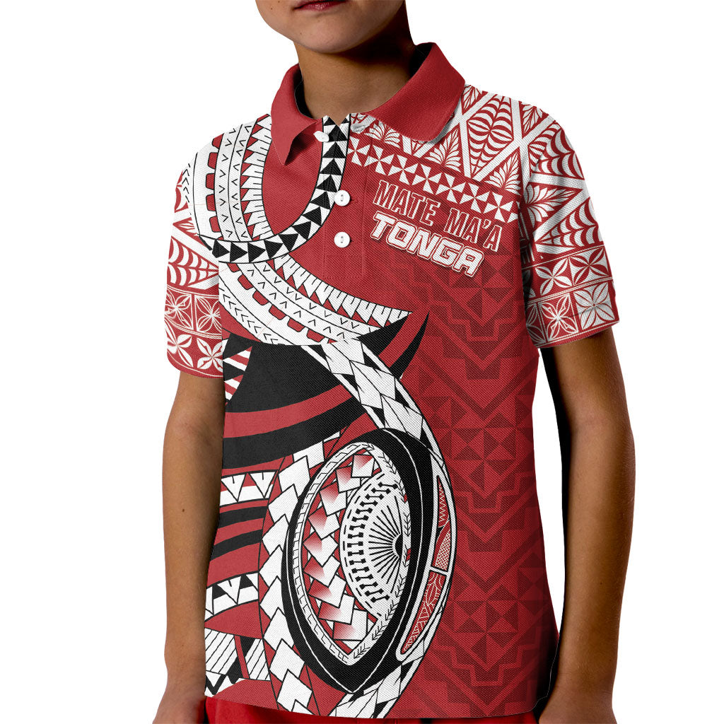 Mate Ma'a Tonga Rugby Custom Kupesi Motifs Kid Polo Shirt Red Waves LT7 Kid Red - Polynesian Pride