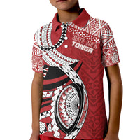 Mate Ma'a Tonga Rugby Custom Kupesi Motifs Kid Polo Shirt Red Waves LT7 Kid Red - Polynesian Pride