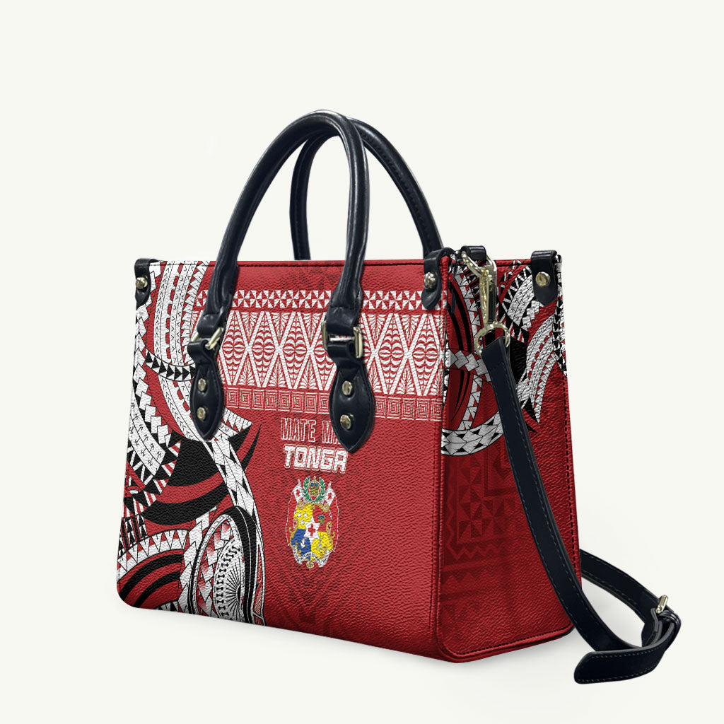 Mate Ma'a Tonga Rugby Kupesi Motifs Leather Bag Red Waves LT7 Red - Polynesian Pride