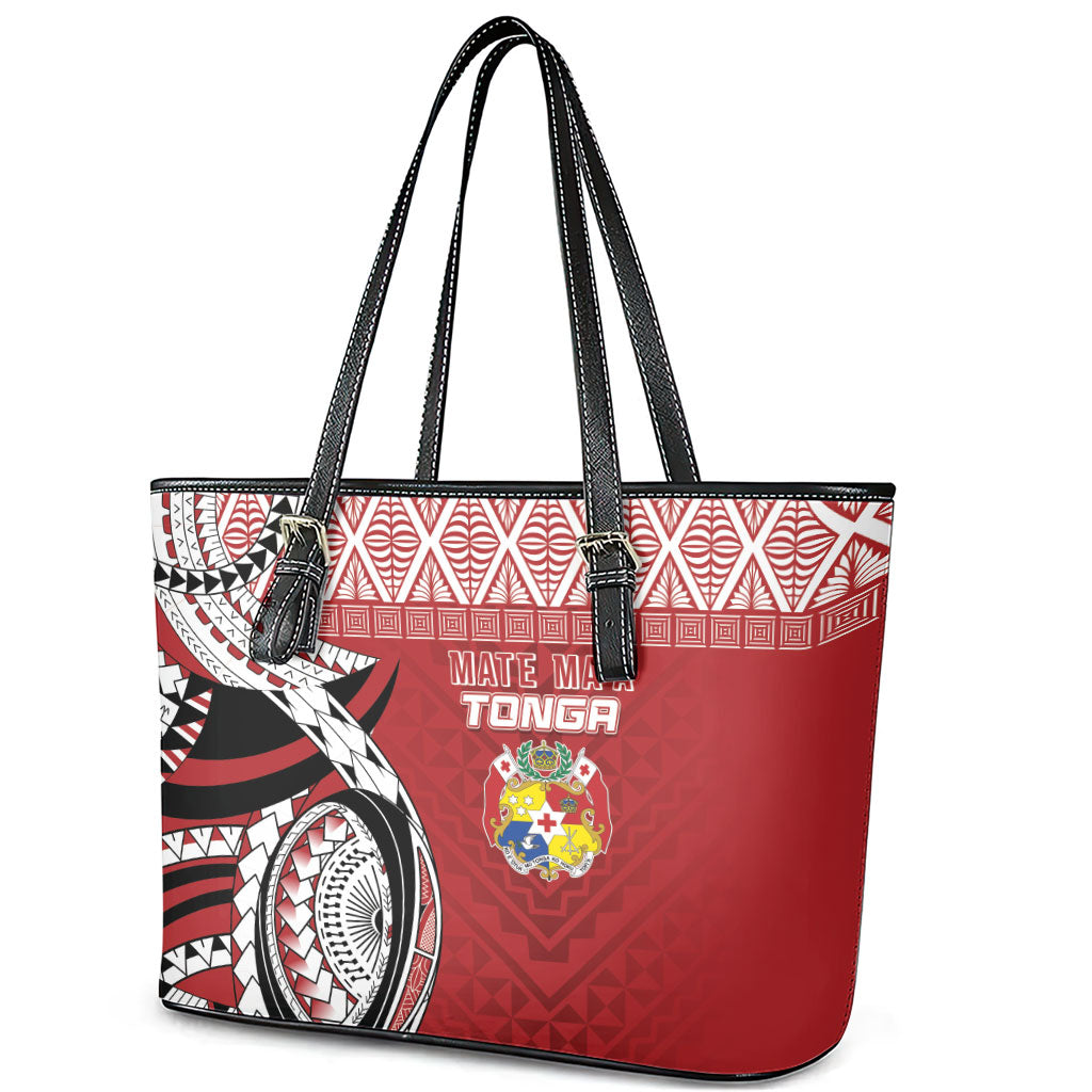 Mate Ma'a Tonga Rugby Kupesi Motifs Leather Tote Bag Red Waves LT7 - Polynesian Pride