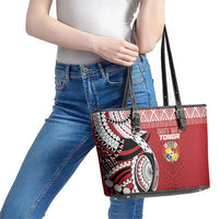 Mate Ma'a Tonga Rugby Kupesi Motifs Leather Tote Bag Red Waves LT7 - Polynesian Pride
