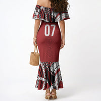 Mate Ma'a Tonga Rugby Custom Kupesi Motifs Mermaid Dress Red Waves LT7 - Polynesian Pride