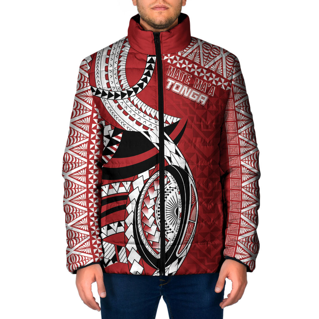 Mate Ma'a Tonga Rugby Custom Kupesi Motifs Padded Jacket Red Waves LT7 Men Red - Polynesian Pride