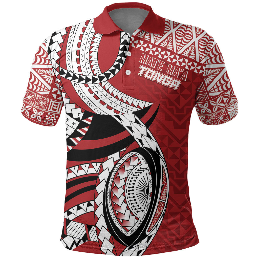 Mate Ma'a Tonga Rugby Custom Kupesi Motifs Polo Shirt Red Waves LT7 Red - Polynesian Pride