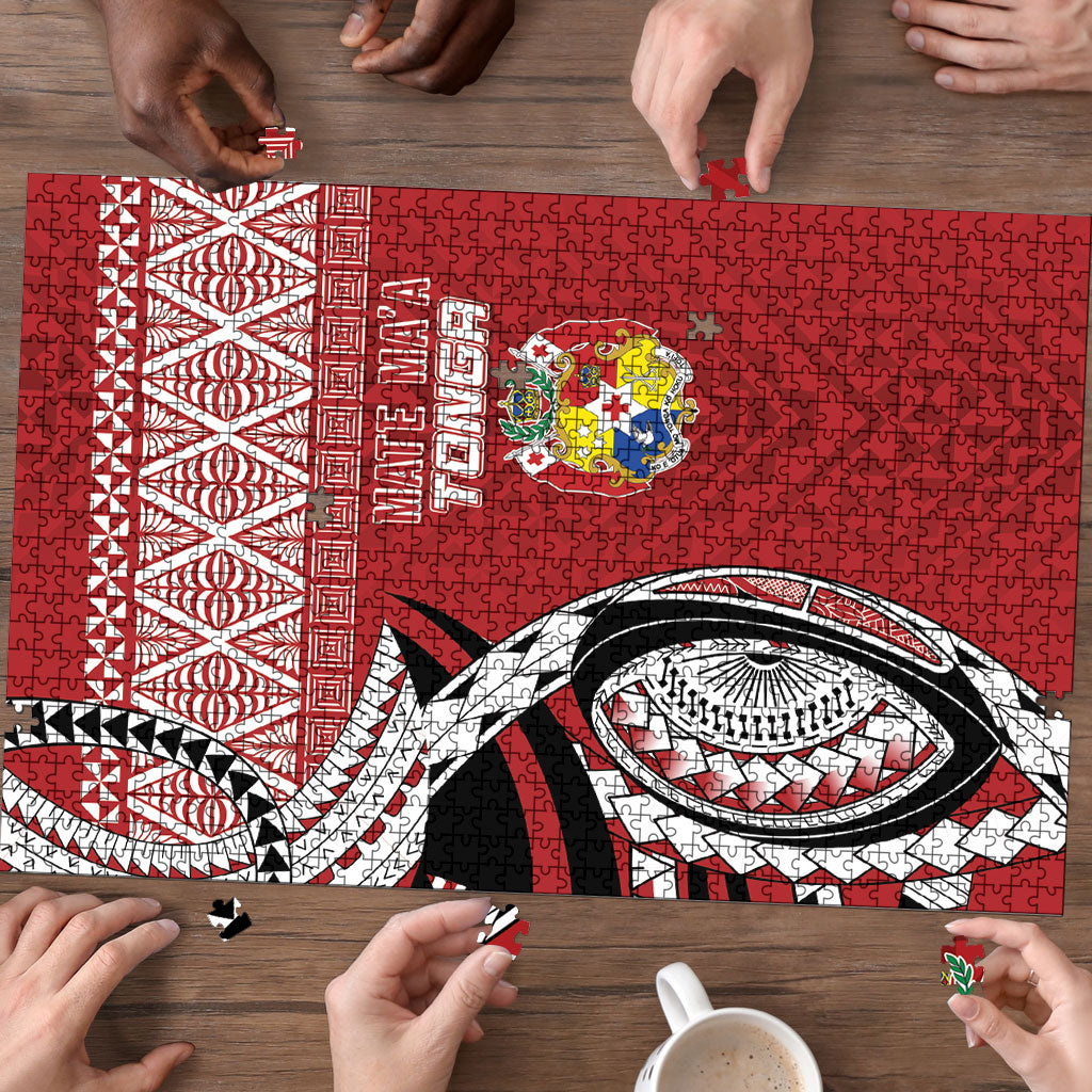 Mate Ma'a Tonga Rugby Kupesi Motifs Puzzle Red Waves LT7 - Polynesian Pride
