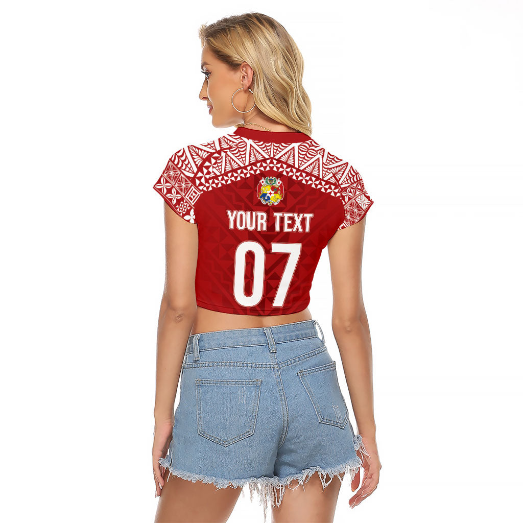 Mate Ma'a Tonga Rugby Custom Kupesi Motifs Raglan Cropped T Shirt Red Waves LT7 - Polynesian Pride