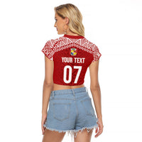Mate Ma'a Tonga Rugby Custom Kupesi Motifs Raglan Cropped T Shirt Red Waves LT7 - Polynesian Pride