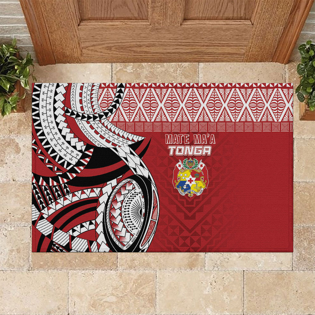 Mate Ma'a Tonga Rugby Kupesi Motifs Rubber Doormat Red Waves LT7 Red - Polynesian Pride