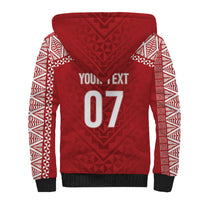 Mate Ma'a Tonga Rugby Custom Kupesi Motifs Sherpa Hoodie Red Waves LT7 - Polynesian Pride