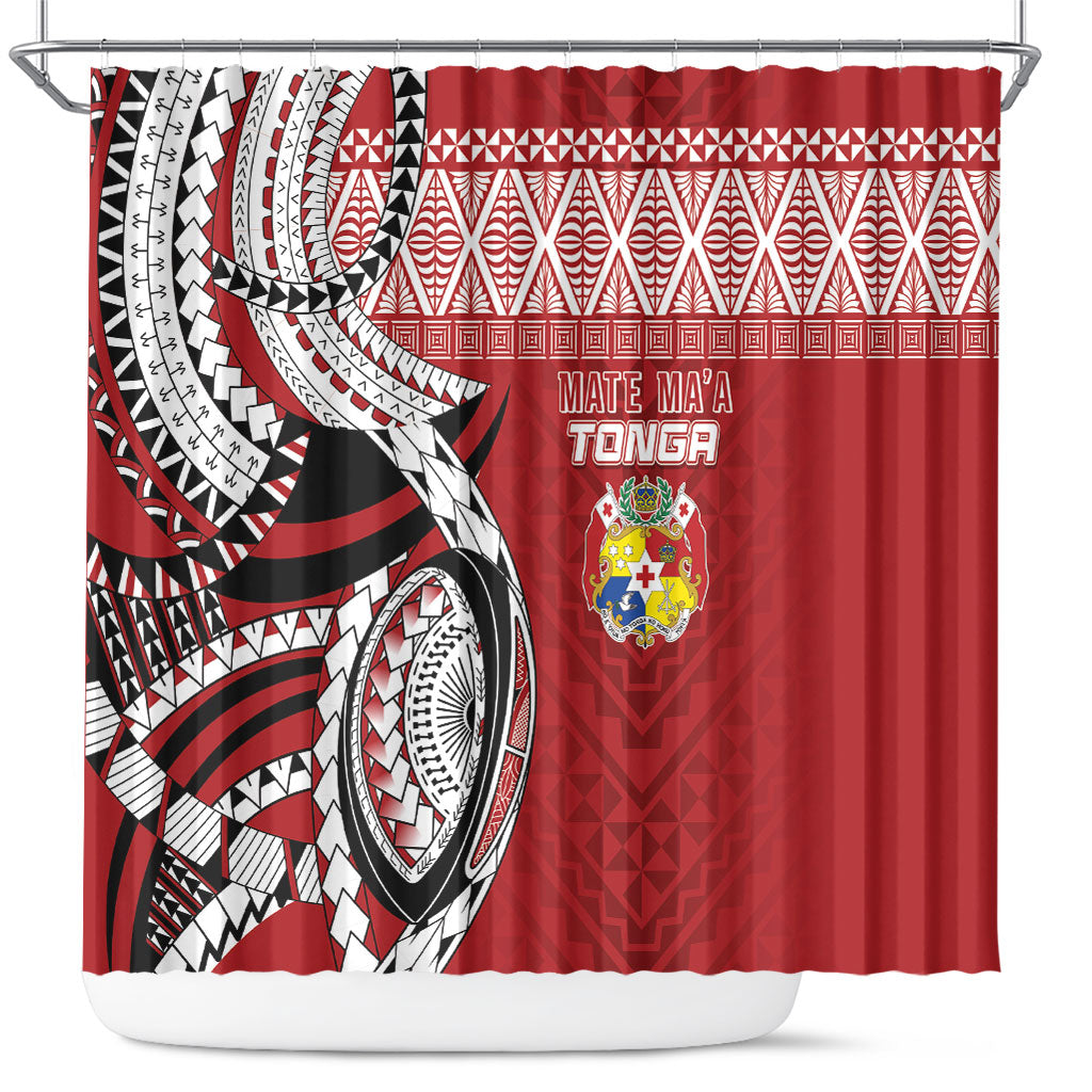 Mate Ma'a Tonga Rugby Kupesi Motifs Shower Curtain Red Waves LT7 Red - Polynesian Pride